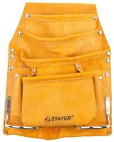 Сумка поясная STAYER 'MASTER' для инструментов, кожаная, 8 карманов, 2 скобы 38505