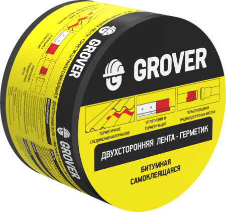 Лента-герметик битумная двухсторонняя черная 3 м х 7,5 см  Grover																